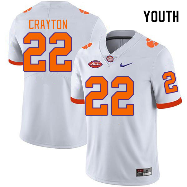 Youth #22 Dee Crayton Clemson Tigers College Football Jerseys Stitched-White